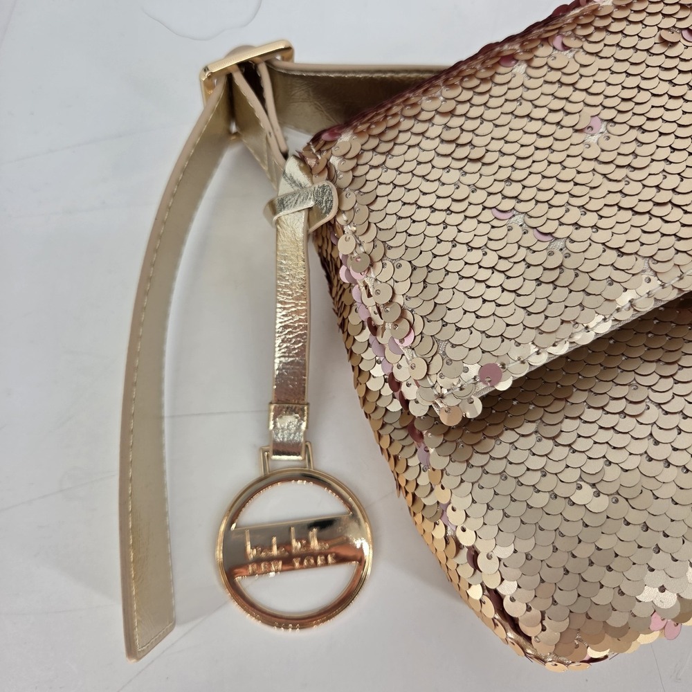 Womens Reversible Sequin Shoulder Bag Y2K 90s 80s Party Disco Statement Gold NWT - Picture 8 of 11